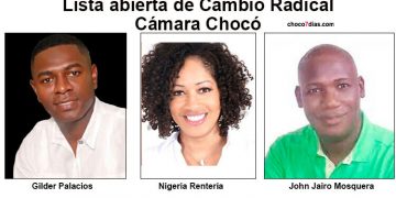 Candidatos del partido Cambio Radical a la Cámara de Representantes, por el departamento del Chocó 2022.